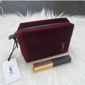 YVES SAINT LAURENT YSL BEAUTY CLARET RED VELVET MAKE UP BAG NEW